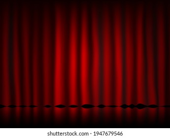 Close view of a red curtain. Vector illustration.