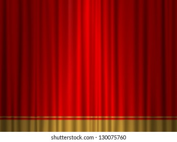 Close view of a red gold curtain. Vector illustration.