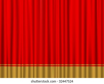 Close view of a red gold curtain. Vector illustration.
