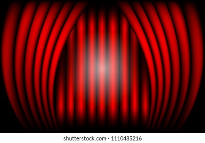 Close view of a red velvet curtain. Theater background Vector illustration