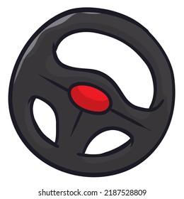Close up view of round driving wheel with red spot in the center.