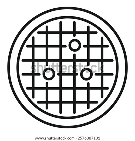 Close up view of a round metal grate covering a manhole, ensuring safety for pedestrians and vehicles 
