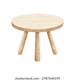 Close view of a round wooden stool with three sturdy legs