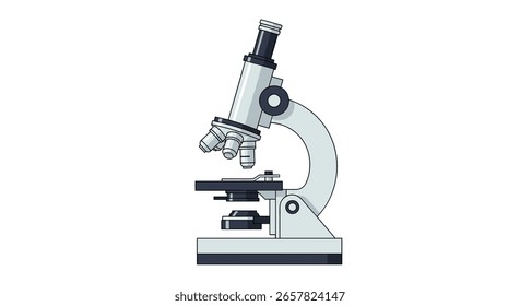 Close up view of a scientific compound light microscope for examining specimens