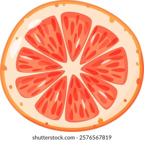 Close up view showcasing a juicy grapefruit slice, highlighting its vibrant segments and textured flesh, creating a refreshing and healthy visual ideal for promoting nutritious eating