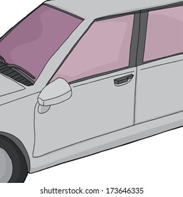 Close up view of side of automobile over white