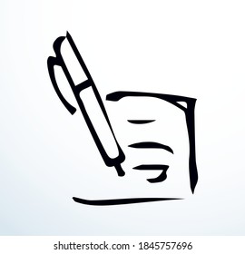Close up view simple finance deal treaty folio register web outline white plan concept. Freehand linear black ink hand drawn closeup pact task pad record emblem design art retro doodle contour style