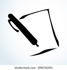 Close up view simple finance deal treaty folio register web outline white plan concept. Freehand linear black ink hand drawn closeup pact task pad record emblem design art retro doodle contour style