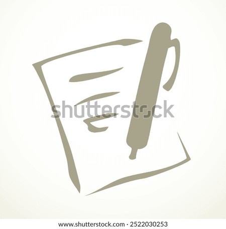 Close up view simple finance deal treaty folio register web outline white plan concept. Freehand linear black ink hand drawn closeup pact task pad record emblem design art retro doodle contour style