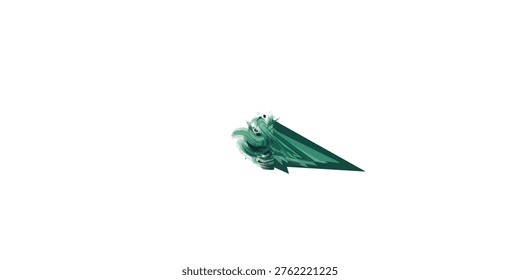 Close up view of a small textured dark green crumpled object possibly fabric or paper showing intricate folds and shadows on a clean white backdrop