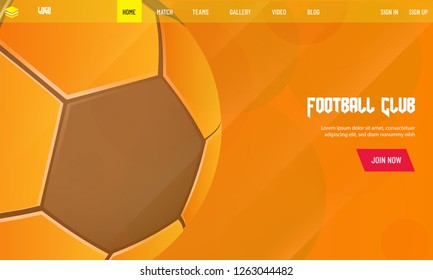 Vista de cerca del fútbol sobre fondo naranja, receptiva página de inicio para el club de fútbol.