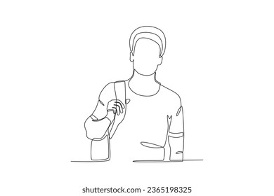 Close view of a student carrying a bag. International students day one-line drawing