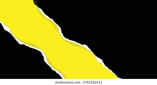 Close up view of a torn yellow paper strip with white torn edges