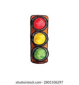 Close up view of a vertical traffic light showing red yellow and green signals