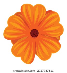 Vista de perto de uma vibrante flor de cosmos laranja, mostrando suas pétalas delicadas e detalhes intrincados
