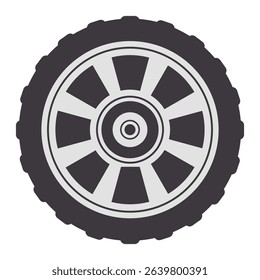Close up view of a wheel with tire, highlighting the tread pattern and rim details, providing a concept of automotive parts and transportation