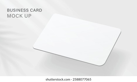 Close up view of white blank business cards or credit card mockup on minimal bright background with leaf shadow and sunlight. Illustrator vector