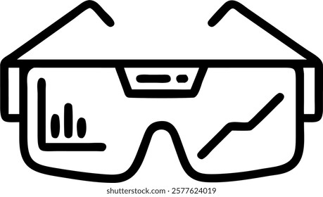 Close up of virtual reality glasses reflecting business charts concept as A macro shot of virtual reality glasses lenses reflecting business charts and data symbolizing immersive A