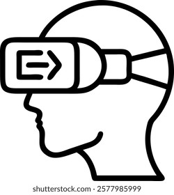 Close up of VR headset with training modules displayed concept as A macro shot of a VR headset displaying interactive training modules worn by an employee in the office. This image