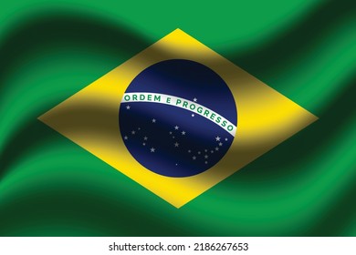 close up waving flag of Brazil. flag symbols of Brazil. brazil flag over green background vector illustration, Waving Fabric Flag of Brazil