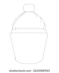 A close up of a white ice cream cone with a swirl on top. The cone is made of paper and is drawn in black and white