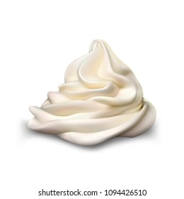 Close up of a white whipped cream on white background. Vector illustration.