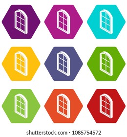Close window frame icons 9 set colorful isolated on white for web