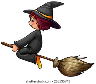 Close up witch riding on a broom