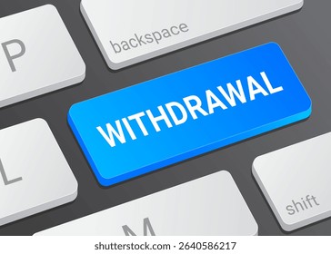 Close Up Withdrawal Button on Laptop or Computer Keyboard for Banking, ATM, and 3D Finance Illustration