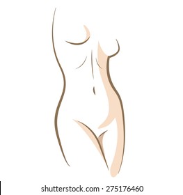 Close Up Woman Body, Drawn In Vector Lines