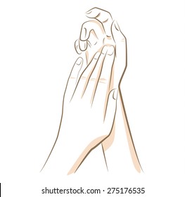 Close up woman hands, drawn in vector lines