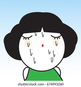 A Close Up Of A Woman With Sweat Dripping Running Down Her Face In Summer Concept Card Character Illustration