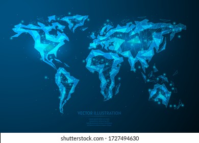 Close up world map, planet earth, earth globe, globe, atlas. View from space to the continents. Global Internet, communication, ecology, network, travel. 3d low poly wireframe model isolated vector il