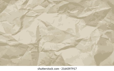 Close up wrinkled brown paper texture , vector background illustration