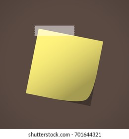 Close up of yellow note paper reminder on brown background. Vector illustration