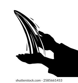 Close up young male kid boy pray ask god help fluid body palm white holy jug jar bowl basin sky text space. Closeup line drawn bible Jesus Christ miracl above old guy wet drop retro biblic art cartoon
