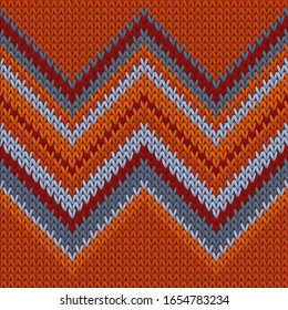 Close up zig zal lines knit texture geometric seamless pattern. Pullover hosiery textile print. Classic warm seamless knitted pattern. Handicraft backdrop.