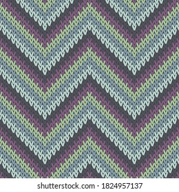 Close up zigzag chevron stripes christmas knit geometric seamless pattern. Pullover stockinet ornament. Fashionable seamless knitted pattern. Handicraft backdrop.
