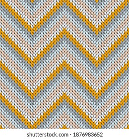 Close up zigzag chevron stripes knitted texture geometric vector seamless. Jumper knitting pattern imitation. Traditional seamless knitted pattern. Fabric canvas illustration.