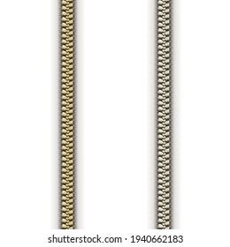 Cierre la cremallera sin problemas. Vector de cierre de cremallera realista. Cajón de cierre elegante metálico de color blanco plateado. Ilustración gráfica