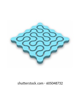 Closed 3D maze. Blue abstract labyrinth with dropped shadow isolated on white background. Corporate business logotype identity. Vector illustration.