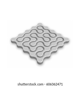 Closed 3D maze. Metal abstract labyrinth with dropped shadow isolated on white background. Corporate business logotype identity. Vector illustration.