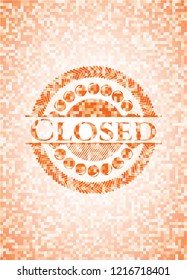 Closed abstract emblem, orange mosaic background