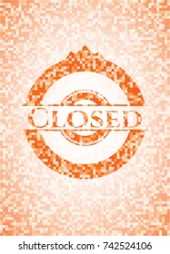 Closed abstract emblem, orange mosaic background
