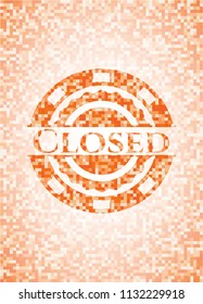 Closed abstract orange mosaic emblem with background
