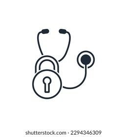 Closed access to medical information. Health status.Vector linear icon isolated on white background.