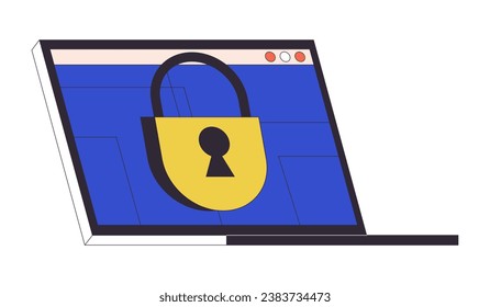 Closed access on laptop screen flat line concept vector spot illustration. Confidential information. Private 2D cartoon outline object on white for web UI design. Editable isolated color hero image