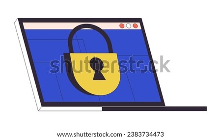 Closed access on laptop screen flat line concept vector spot illustration. Confidential information. Private 2D cartoon outline object on white for web UI design. Editable isolated color hero image