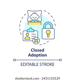 Closed adoption multi color concept icon. Private adoption process. Information protection. Child welfare. Round shape line illustration. Abstract idea. Graphic design. Easy to use
