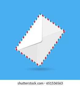 Closed air mail envelope on a blue background. Contact us message vector icon